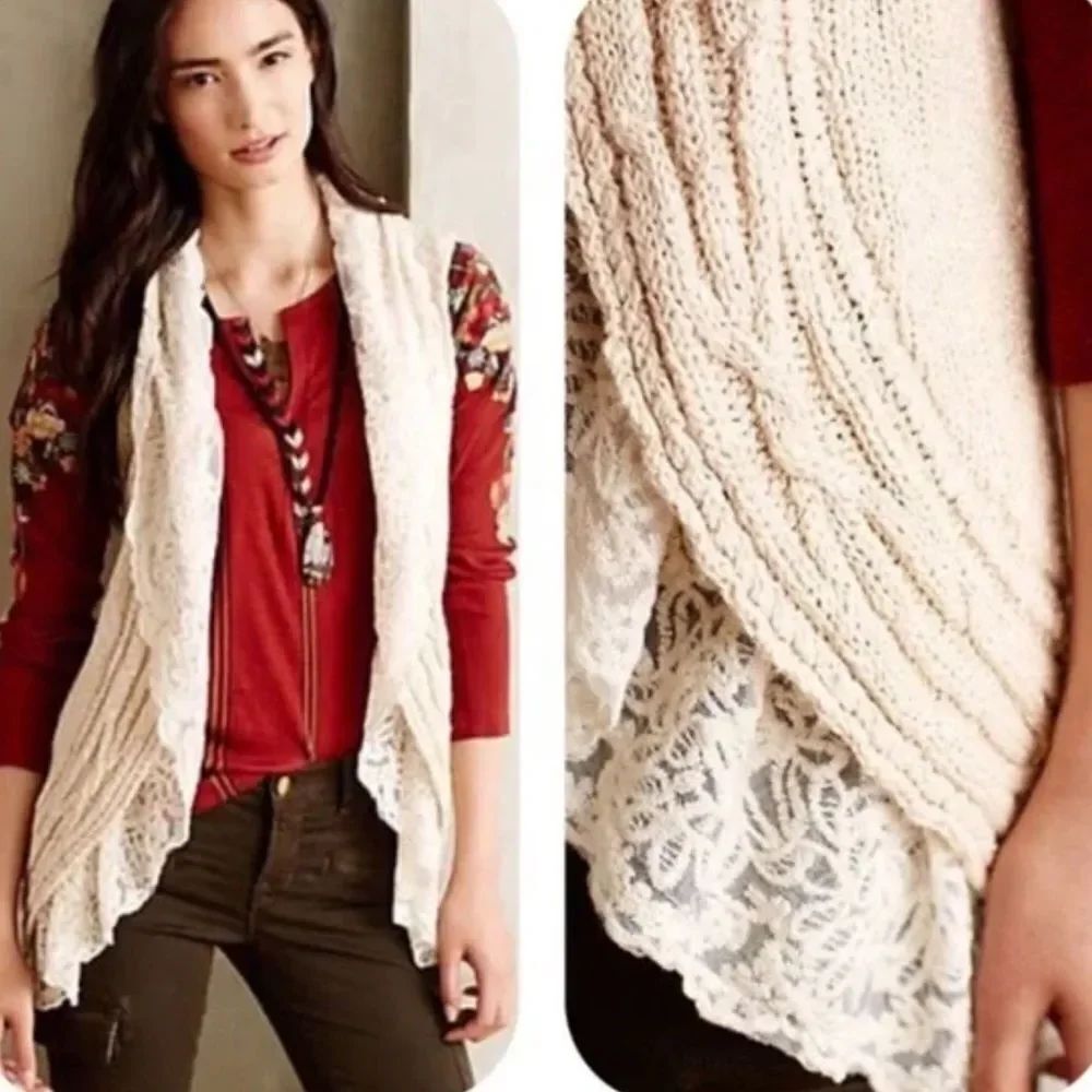 Anthropologie Knitted and Knotted Lace Knit Sweater Vest Women’s Small